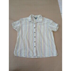 Natural Reflections Womens L Short Sleeve Shirt Top 100 % Cotton Button Up